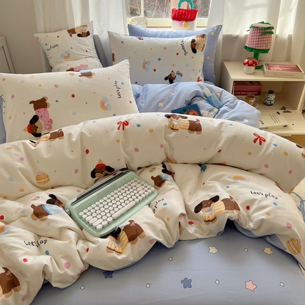 桃喜 2025新款春夏全棉卡通13070小清新四件套 芙芙小狗