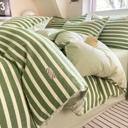 91家纺网 家纺一手货源 找家纺 蓝米卡夫 2025新品-无印风全棉色织水洗棉四件套 七彩-翡翠