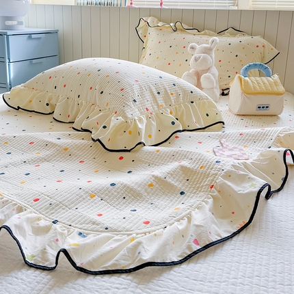 繁花家居 2025新款韩式大花边夹棉床盖系列 多彩波波