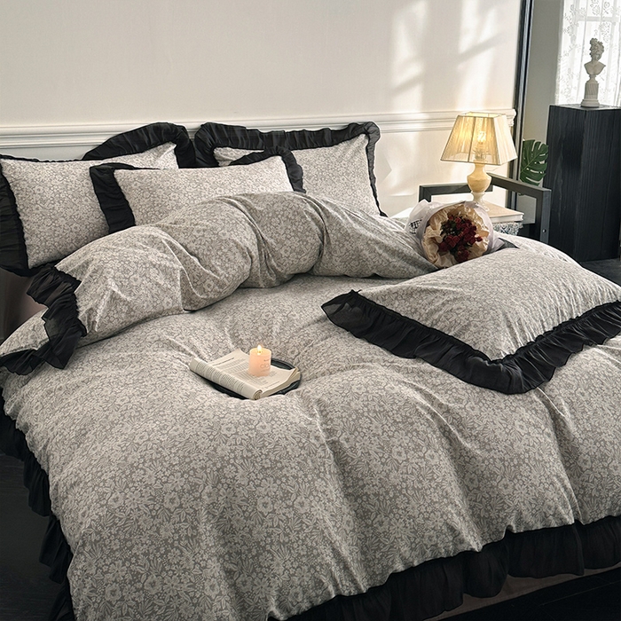 91家纺网 家纺一手货源 找家纺 （总）蓝邻家纺 2025年新款全棉法式复古真丝绉花边四件套系列