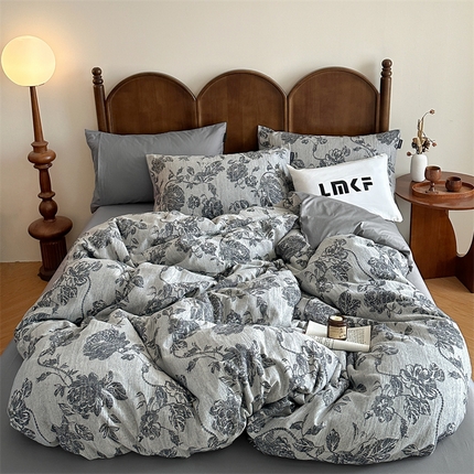 蓝米卡夫 2025新品-60S全棉色织大提花四件套（礼盒包装） 蔓春-深蓝