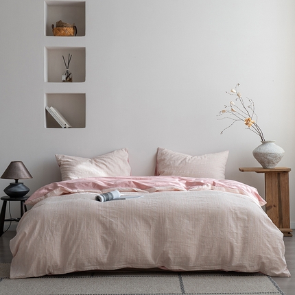 91家纺网 家纺一手货源 找家纺 艾咪-Amy ntmy 2025新款全棉立体条纹提花四件套 元气蜜桃