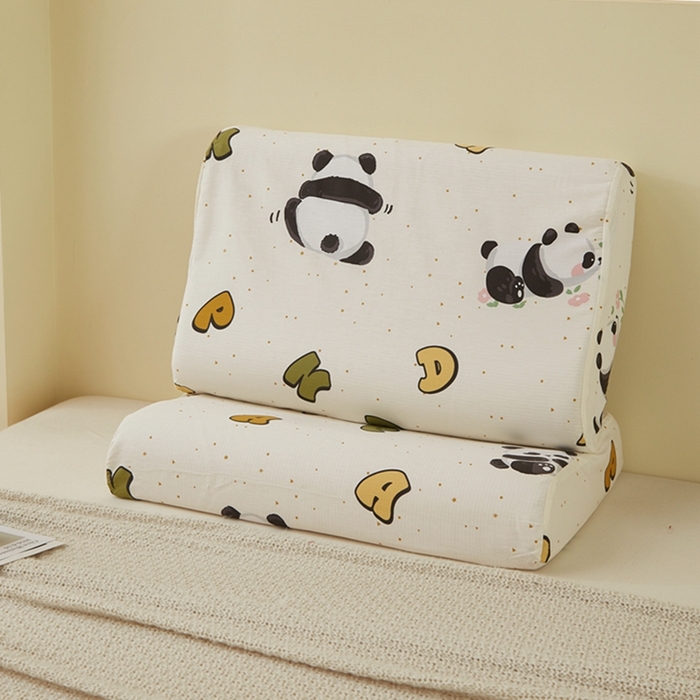 91家纺网 家纺一手货源 找家纺 翎盈家纺 2025新款纯棉小清新乳胶枕专用枕套 字母熊猫