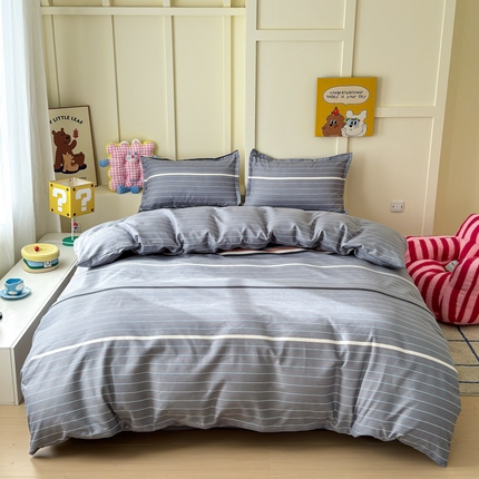 绒裕家纺 2025新款全棉直播热款130克加厚磨毛四件套系列学生宿舍三件套 简约条纹