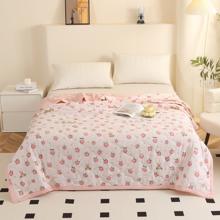 悦织湾2025新款亲肤水洗棉夏被印花纯色升级版芦荟棉夏凉被空调被跑量款 印花-桃桃小熊