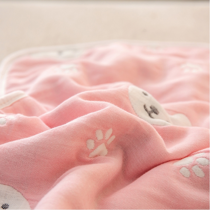 91家纺网 家纺一手货源 找家纺 朴尔家纺-毛巾被 2025新款全棉卡通六层纱布儿童枕套 甜蜜小熊粉