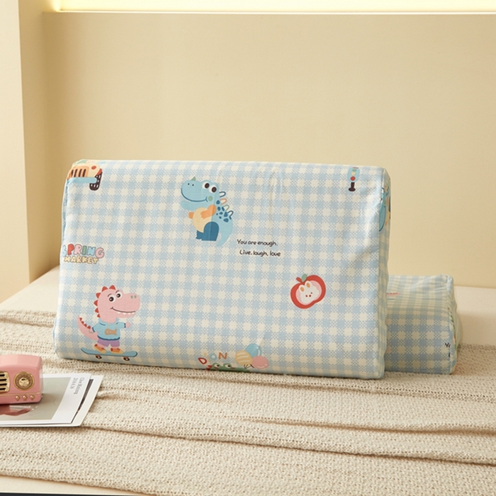 91家纺网 家纺一手货源 找家纺 翎盈家纺 2025新款纯棉小清新乳胶枕专用枕套 大眼恐龙-蓝