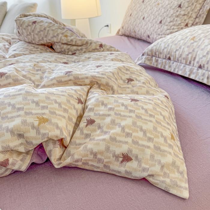 91家纺网 家纺一手货源 找家纺 喜四方 2025新款全棉A类母婴级抗菌全棉双层纱四件套 积木-紫