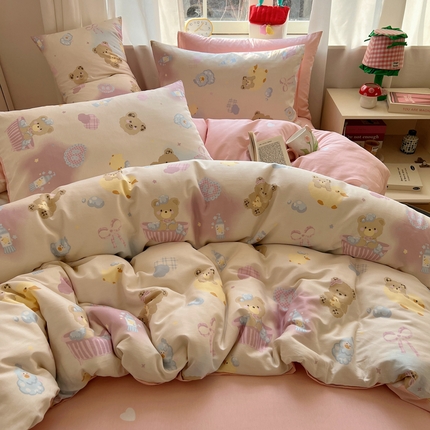 91家纺网 家纺一手货源 找家纺 （总）桃喜 2025新款春夏全棉卡通13070小清新四件套（会员价-2）