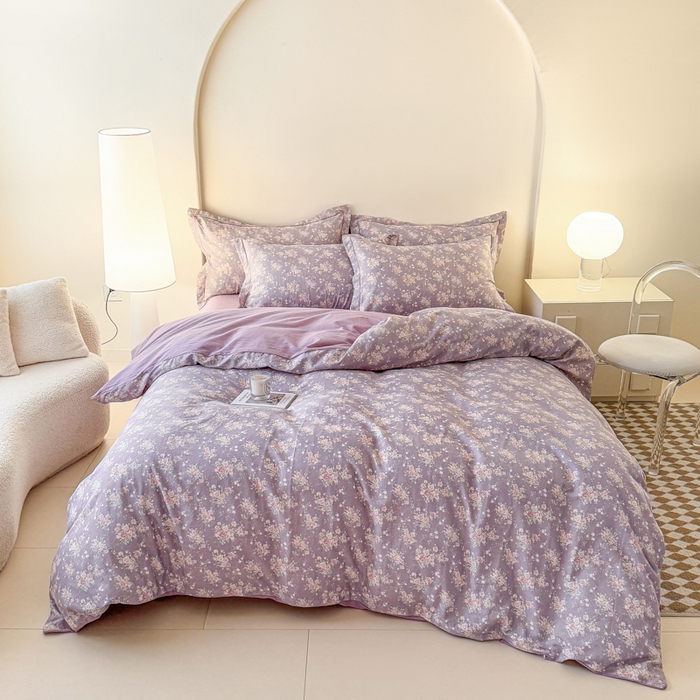 91家纺网 家纺一手货源 找家纺 喜四方 2025新款全棉A类母婴级抗菌全棉双层纱四件套 玛德琳娜-紫