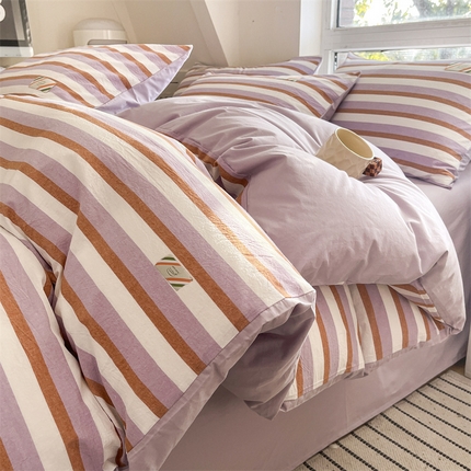 91家纺网 家纺一手货源 找家纺 （总）蓝米卡夫 2025新品-无印风全棉色织水洗棉四件套