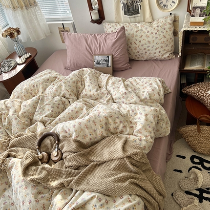 原素 2025新款中古风混搭水洗棉双层纱四件套 千寻花语