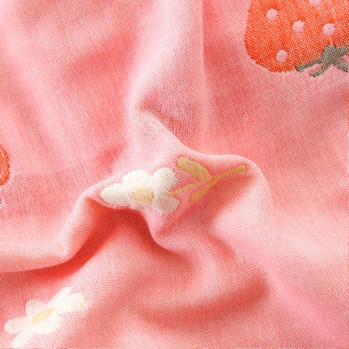 91家纺网 家纺一手货源 找家纺 朴尔家纺-毛巾被 2025新款A类全棉卡通六层纱布儿童枕套 甜甜草莓粉