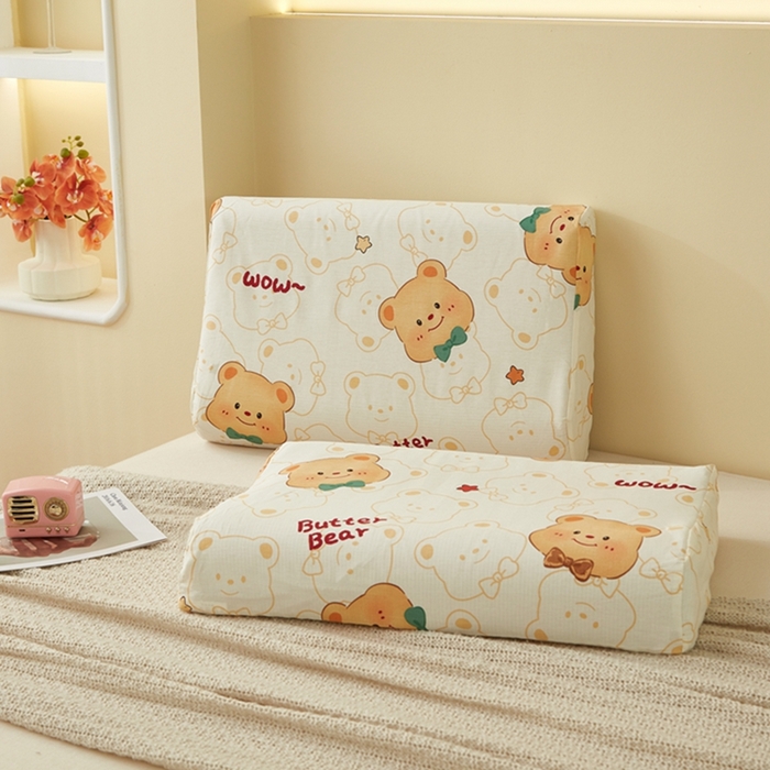 91家纺网 家纺一手货源 找家纺 翎盈家纺 2025新款纯棉小清新乳胶枕专用枕套 瑞迪熊