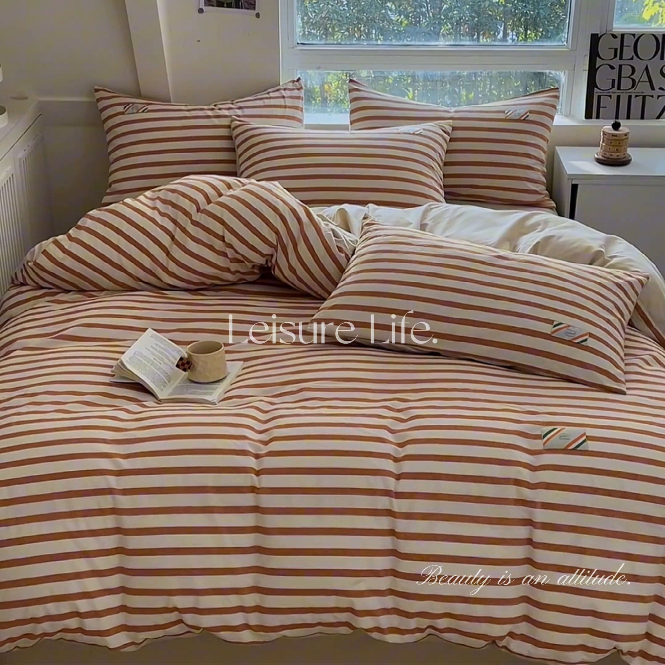 91家纺网 家纺一手货源 找家纺 蓝米卡夫 2025新品-无印风全棉色织水洗棉四件套 七彩-彩咖