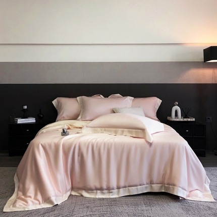 云栖家居 2025莱赛尔60兰精天丝双拼纯色四件套 仙仙粉&奶油色
