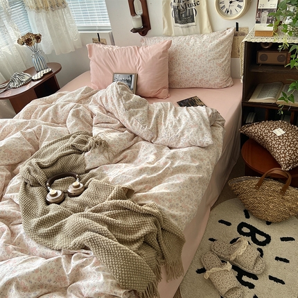 原素 2025新款中古风混搭水洗棉双层纱四件套 花之韵