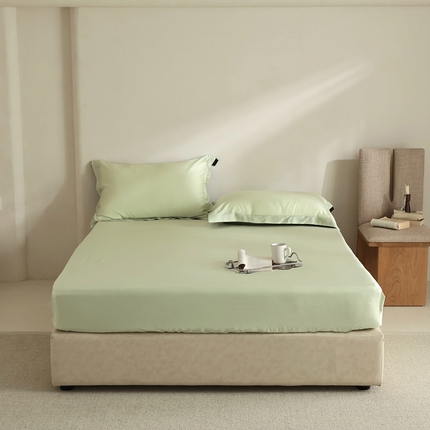 91家纺网 家纺一手货源 找家纺 法芙娜家纺 2025新款兰精天丝60天丝床笠 若草绿