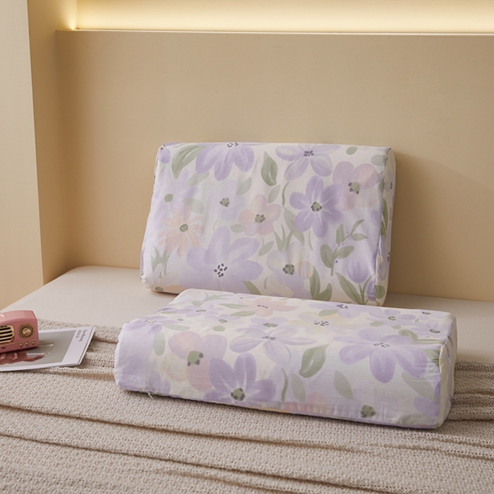 91家纺网 家纺一手货源 找家纺 翎盈家纺 2025新款纯棉小清新乳胶枕专用枕套 微雨山茶