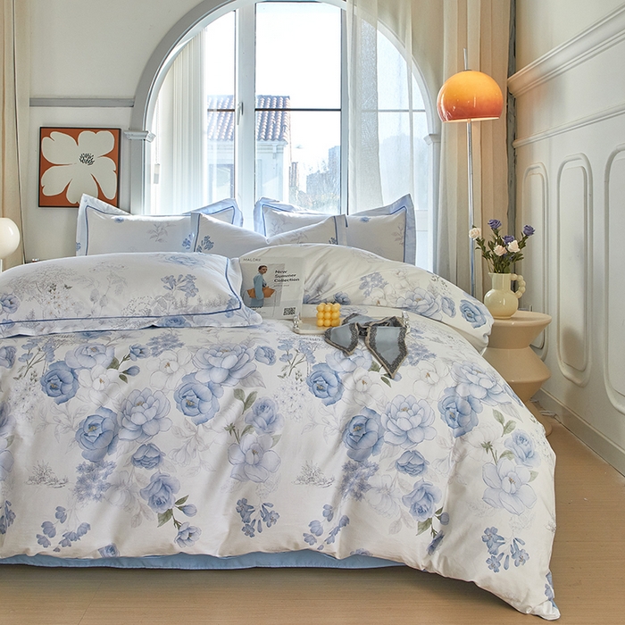 91家纺网 家纺一手货源 找家纺 启航家居 2025春夏全棉铂金棉数码印花四件套 如沁芬芳兰