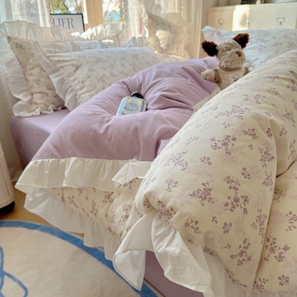 2025春夏新款全棉纯棉碎花花边13372四件套 春风里紫