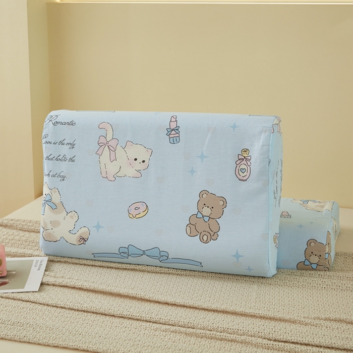 91家纺网 家纺一手货源 找家纺 翎盈家纺 2025新款纯棉小清新乳胶枕专用枕套 奶油阿布-蓝