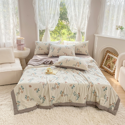 91家纺网 家纺一手货源 找家纺 悦织湾家纺 2025新款夏被四件套糯糯棉法式轻奢夏被夏凉被空调被床上用品四件套 糯糯棉法式夏被-花意恋