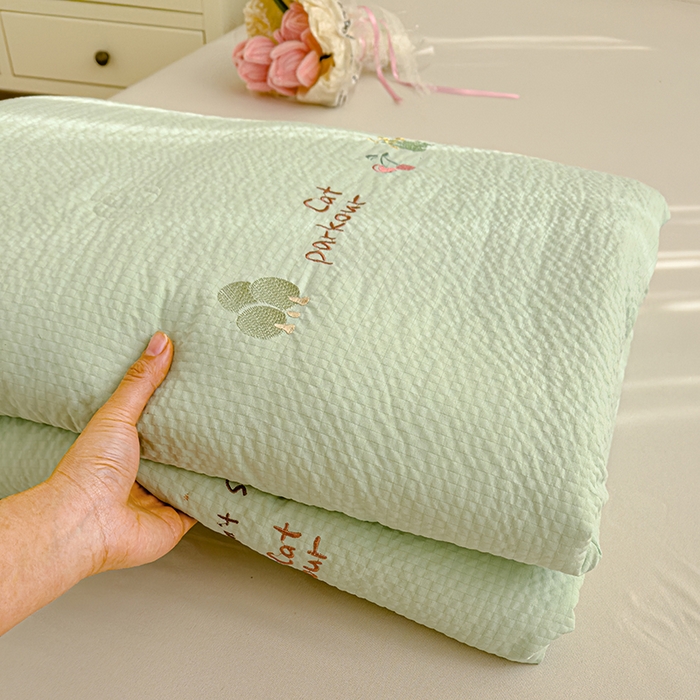 91家纺网 家纺一手货源 找家纺 睡棉坊 2025新款A类泡泡棉夏被韩版原创设计刺绣款空调被夏凉被 水绿色