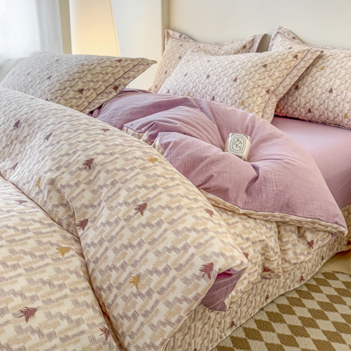 91家纺网 家纺一手货源 找家纺 喜四方 2025新款全棉A类母婴级抗菌全棉双层纱四件套 积木-紫