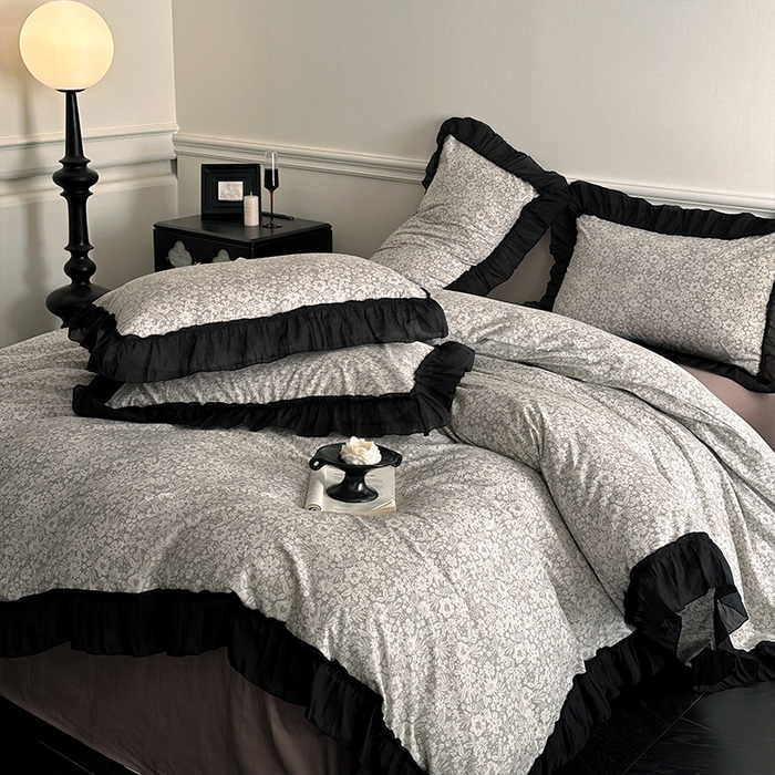 91家纺网 家纺一手货源 找家纺 （总）蓝邻家纺 2025年新款全棉法式复古真丝绉花边四件套系列