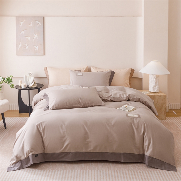 91家纺网 家纺一手货源 找家纺 艾莱家纺 2025新款A类精梳贴布纯棉刺绣花四件套-星澜 星澜-松露咖