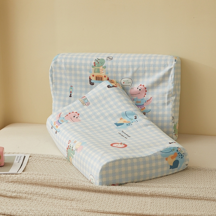 91家纺网 家纺一手货源 找家纺 翎盈家纺 2025新款纯棉小清新乳胶枕专用枕套 大眼恐龙-蓝