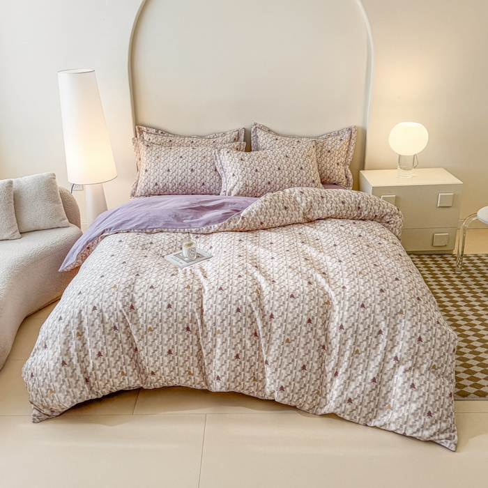 91家纺网 家纺一手货源 找家纺 喜四方 2025新款全棉A类母婴级抗菌全棉双层纱四件套 积木-紫