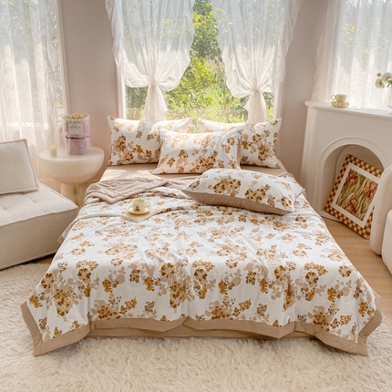 91家纺网 家纺一手货源 找家纺 悦织湾家纺 2025新款夏被四件套糯糯棉法式轻奢夏被夏凉被空调被床上用品四件套 糯糯棉法式夏被-法式花影