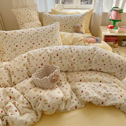 91家纺网 家纺一手货源 找家纺 桃喜 2025新款春夏全棉卡通系列13372四件套 麦小猫