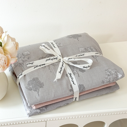 91家纺网 家纺一手货源 找家纺 喜四方 2025新款全棉A类母婴级抗菌全棉双层纱四件套 枫叶