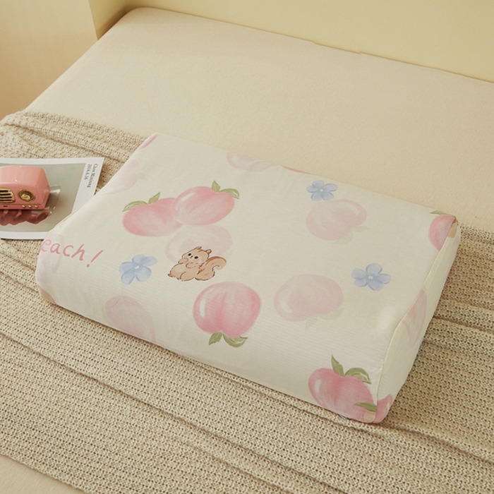 91家纺网 家纺一手货源 找家纺 翎盈家纺 2025新款纯棉小清新乳胶枕专用枕套 蜜桃松鼠