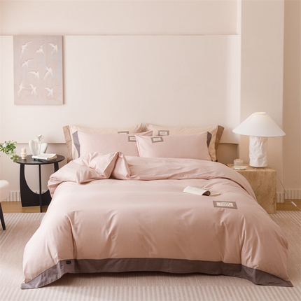 艾莱家纺 2025新款A类精梳贴布纯棉刺绣花四件套-星澜 星澜-蜜糖粉