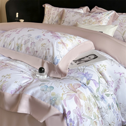 91家纺网 家纺一手货源 找家纺 蓝米卡夫 2025新品-50支天丝莱赛尔数码印花夏被+四件套（礼盒包装） 晓梦-米