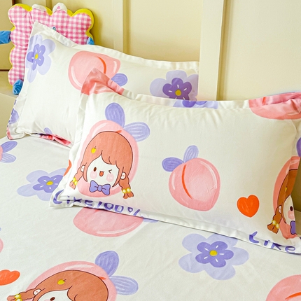 绒裕家纺 2025新款植物羊绒直播热款130克加厚磨毛单品枕套系列 蜜桃女孩