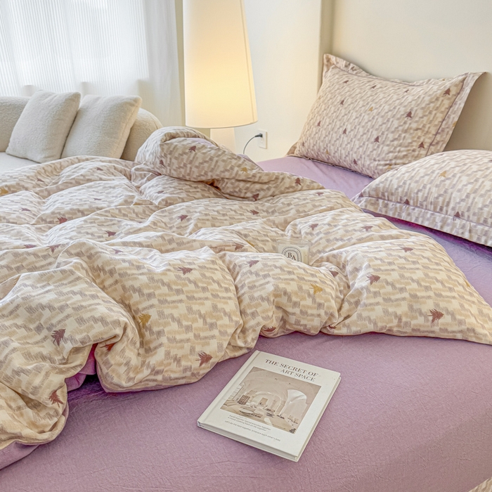 91家纺网 家纺一手货源 找家纺 喜四方 2025新款全棉A类母婴级抗菌全棉双层纱四件套 积木-紫