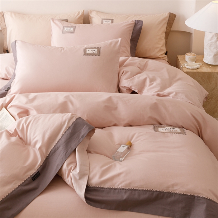 91家纺网 家纺一手货源 找家纺 艾莱家纺 2025新款A类精梳贴布纯棉刺绣花四件套-星澜 星澜-蜜糖粉