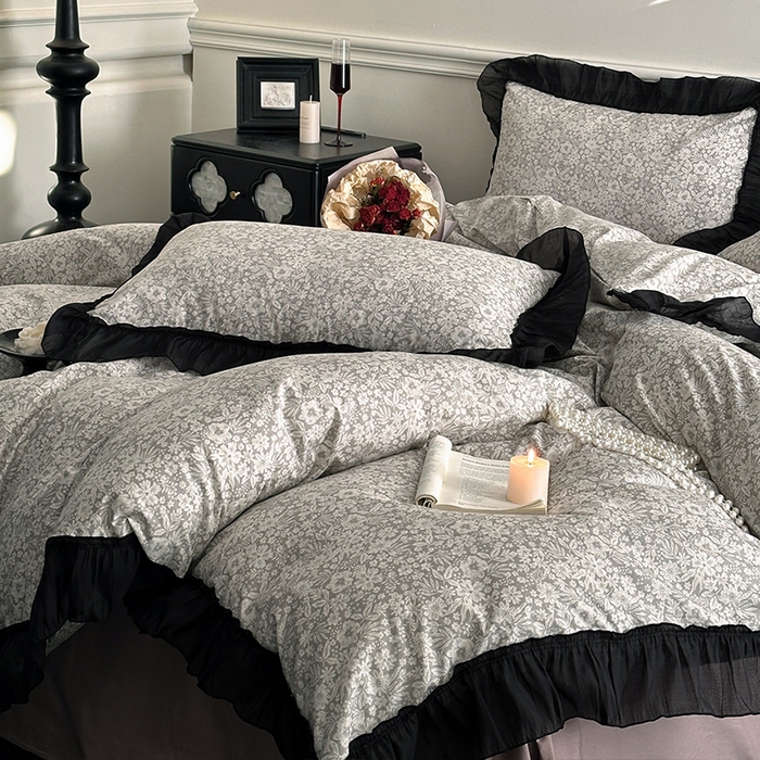 91家纺网 家纺一手货源 找家纺 （总）蓝邻家纺 2025年新款全棉法式复古真丝绉花边四件套系列