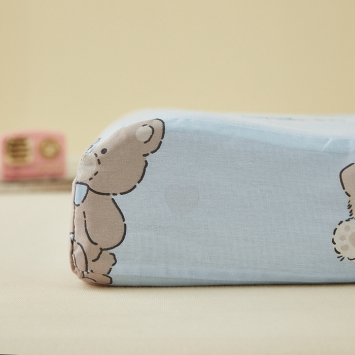 91家纺网 家纺一手货源 找家纺 翎盈家纺 2025新款纯棉小清新乳胶枕专用枕套 奶油阿布-蓝