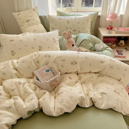 91家纺网 家纺一手货源 找家纺 桃喜 2025新款春夏全棉卡通系列13372四件套 草帽兔