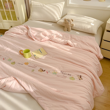 睡棉坊 2025新款A类泡泡棉夏被韩版原创设计刺绣款空调被夏凉被 浅玉色