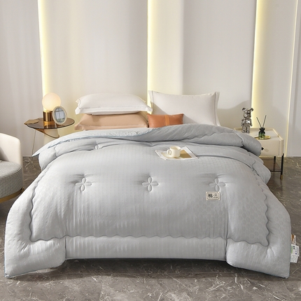 91家纺网 家纺一手货源 找家纺 悦织湾2025新款华夫格冬被大豆被子被芯春秋被轻奢时尚 雾霾蓝