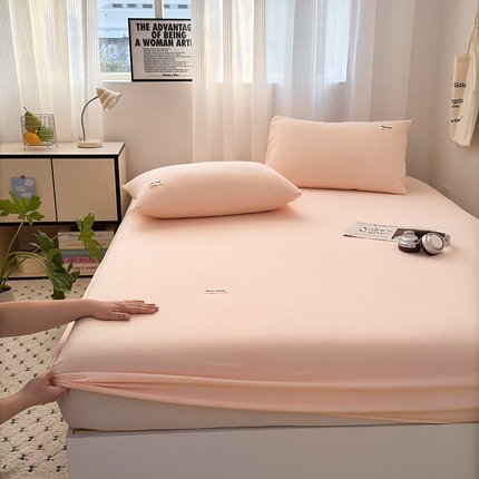 91家纺网 家纺一手货源 找家纺 罗亿家纺 2025新款云感提花双层纱单床笠 浅粉床笠