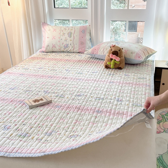 91家纺网 家纺一手货源 找家纺 Sweet dreams甜梦 2025新款全棉卡通小清新棉垫子床垫旅行垫 花花小象