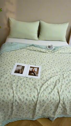 91家纺网 家纺一手货源 找家纺 森林人 2025新款A类针织棉大豆夏凉被 绿野